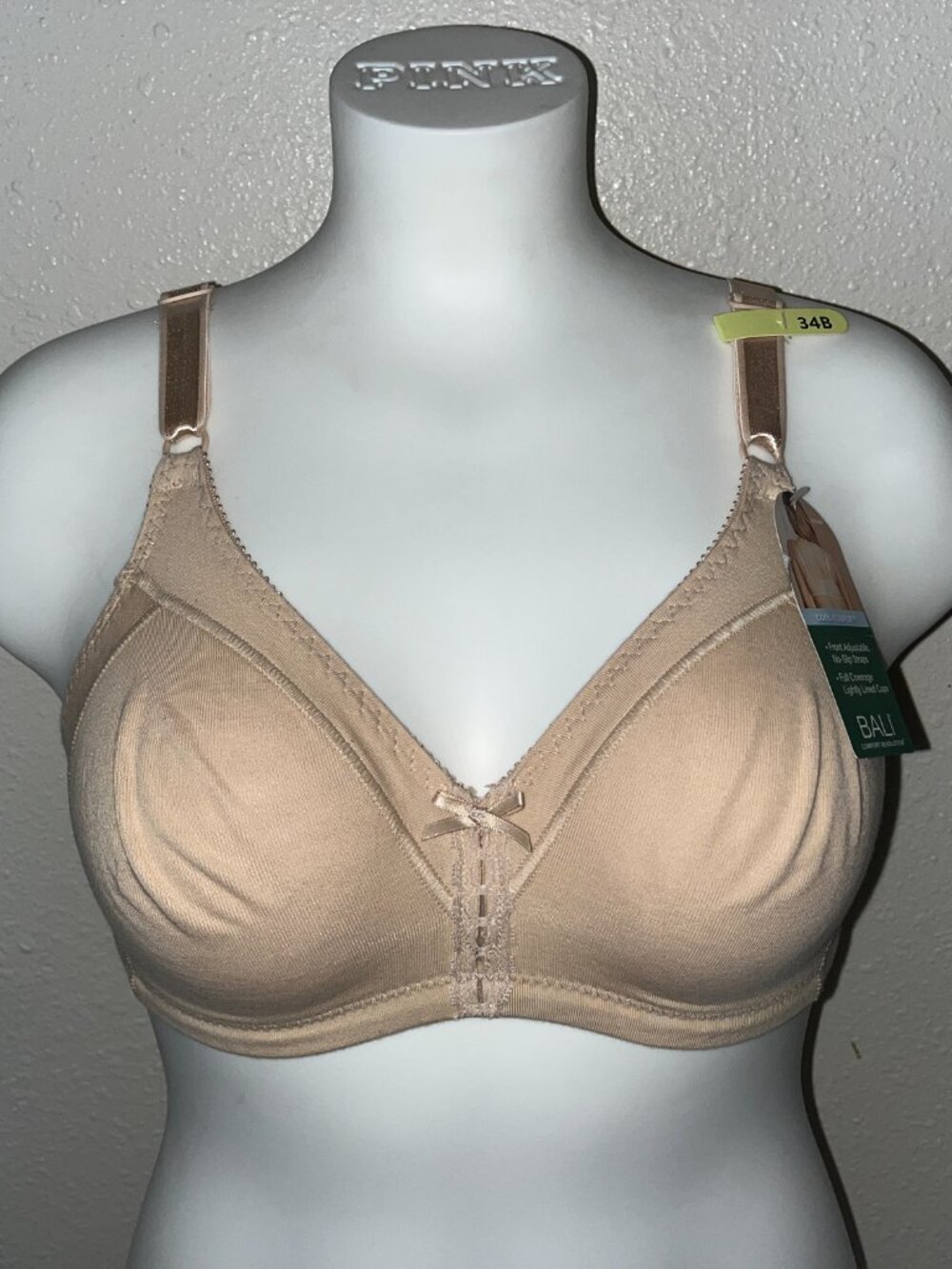 BALI DOUBLE SUPPORT COTTON BLEND WIRELESS BRA SZ 34B